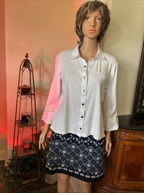 Jones New York White Button-Front Collared Shirt